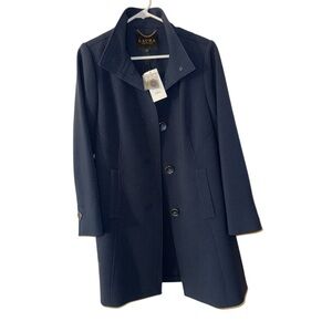 NWT Laura Petites Sophisticated Navy Mid-Length Trench Coat